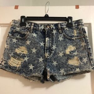 High Waisted Denim Star Print Summer Short Shorts